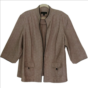 Perceptions‎ Blazer Women's Size 24W Jacket Open Taupe w/Brown Piping CALLOUT